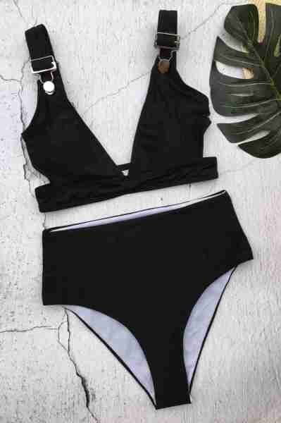 Angelsin Özel Tasarım Yüksek Bel Bikini Takım Siyah