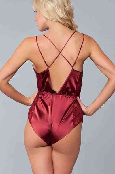 Merry See Dantel İşlemeli Saten Tulum Gecelik Kırmızı