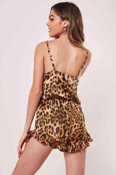Merry See Saten Leopar Şortlu Pijama Takım Çok Renkli