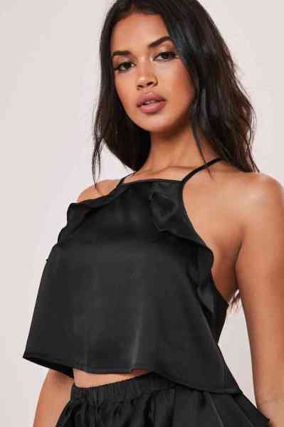 Merry See Özel Tasarım Saten Şortlu Pijama Takım Siyah