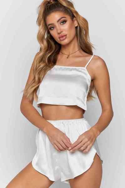 Merry See Saten Şortlu Pijama Takım Beyaz