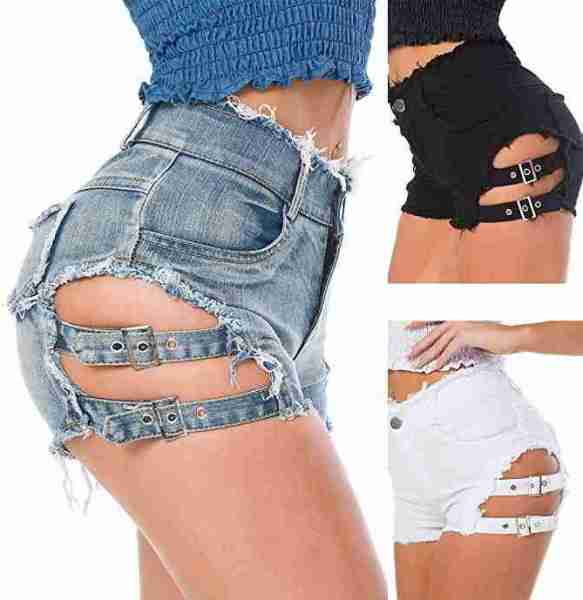 Merry See Yan Dekolte Detaylı Denim Kot Şort Mavi