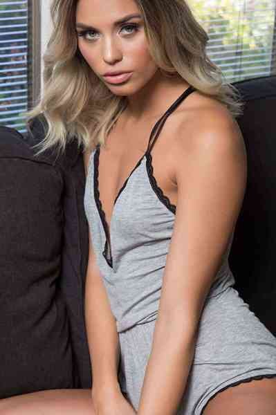 Merry See Gri Dantel İşlemeli Birleşik Şortlu Pijama