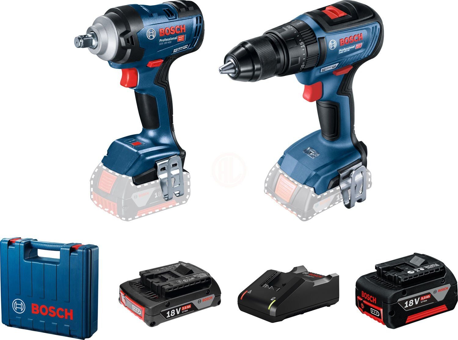 Bosch GDS 18V-400 + GSB 18V-50 + 18 v 1 x 5,0 Ah + 1 x 2,0 Ah Akülü Set }}