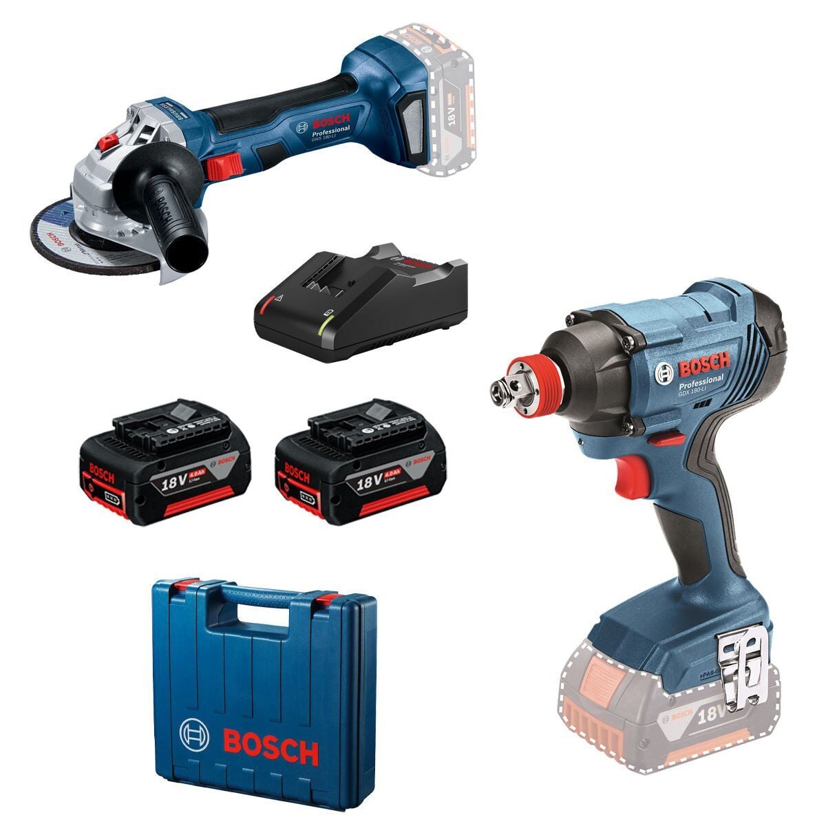 Bosch GDX 180-LI + GWS 180-LI + 18v 2x 4.0 Ah Akülü Set }}