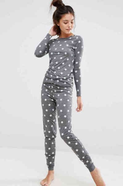 Merry See Gri Yıldız Desenli Şık Pijama Takımı