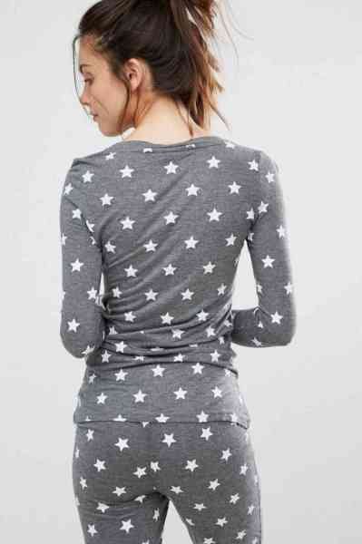 Merry See Gri Yıldız Desenli Şık Pijama Takımı