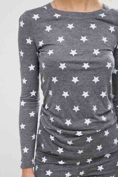 Merry See Gri Yıldız Desenli Şık Pijama Takımı